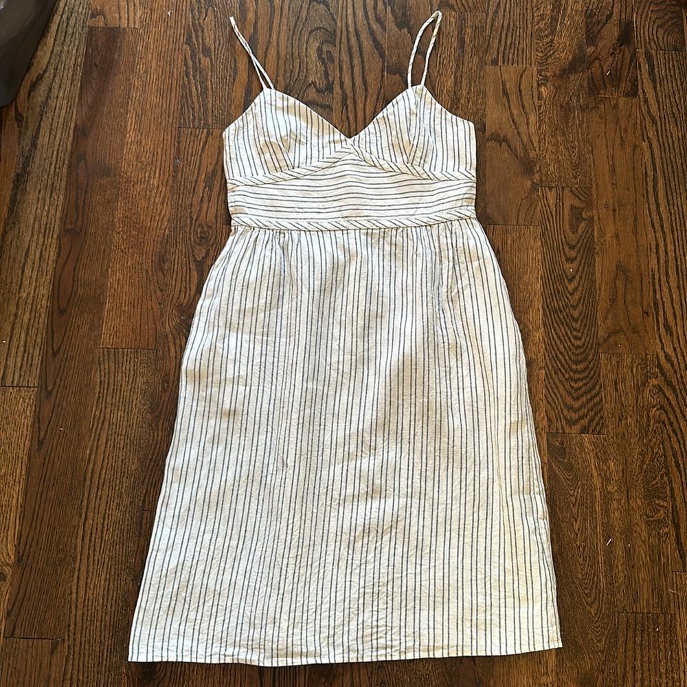 Theory Mini Malaena B 100% linen ticking stripe corset top dress w/ pockets 10 - Picture 11 of 12